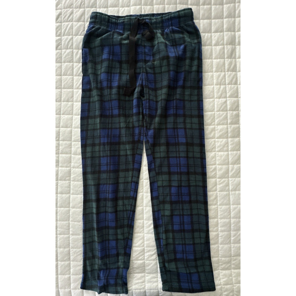 BERKLEY JENSEN Lot 2 Mens Pajama Pants Medium Blue Plaid Fleece Drawstring - Picture 3 of 16